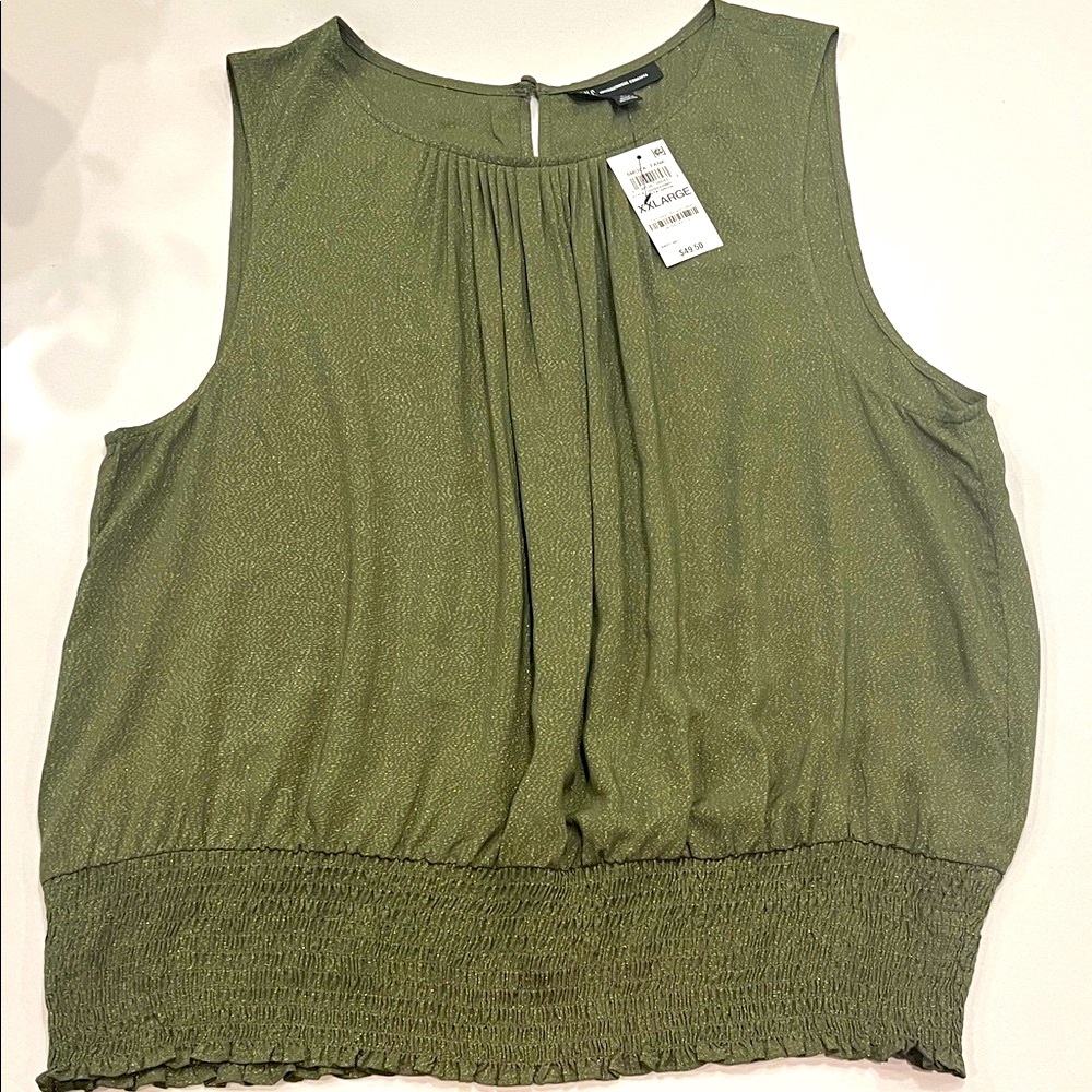 NWT INC International Concepts Olive Green Sleeveless Metallic Blouse